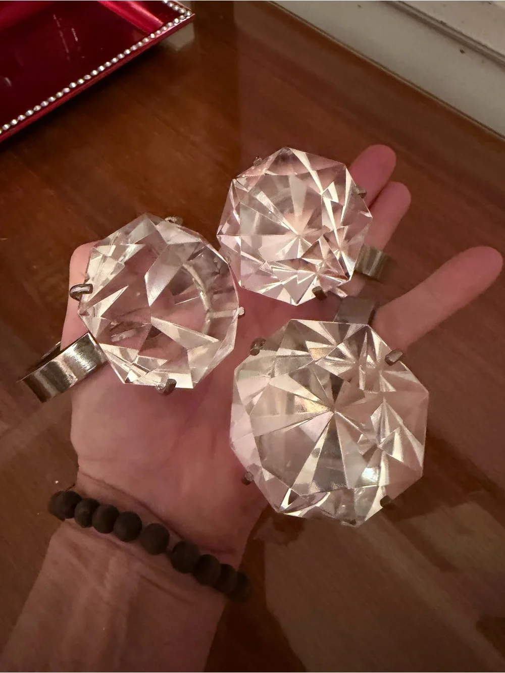Clear Crystal-Accent Napkin Rings — Set of 3